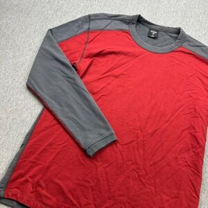 Prana Long Sleeve Shirt Mens Medium Red Gray Cotton Thermal Outdoor Hiking